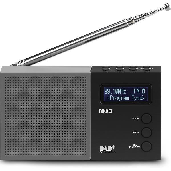 Nikkei NDB30BK - Draagbare DAB+ Radio met FM Wekkerradio - Zwart/Grijs
