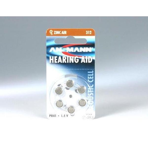 Ansmann-6er Blister AZA312 (PR41)-Zinc-Air Hörgerätbattery