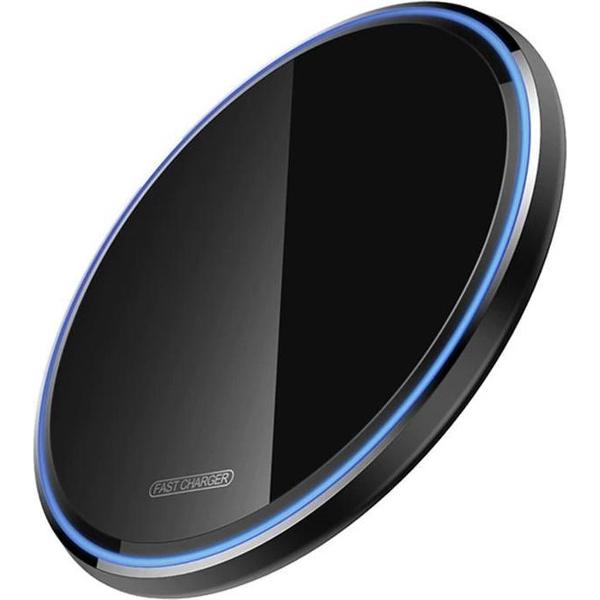 DrPhone PowerCharger – Qi Lader – Draadloos Opladen – 9V 2A Fast Charge – Led Ring - Universeel - Zwart