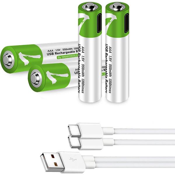 Oplaadbare batterijen AAA 1,5 Volt 733 mWh met USB Type-C Kabel opladen - Duurzame Keuze - Lithium AAA batterij - 4 stuks