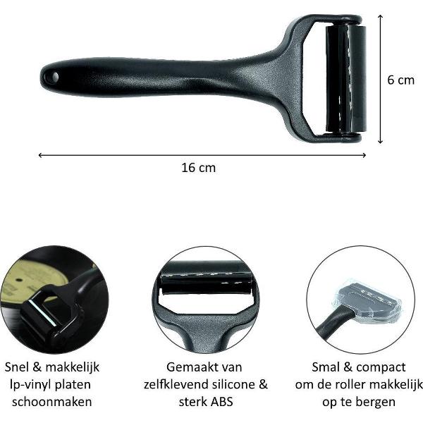 Platenborstel roller - LP Borstel - Platenreiniger - LP schoonmaakset - Vinyl borstel - Stofroller - Silicone roller - Antistatisch - ABS-grip - Zwart