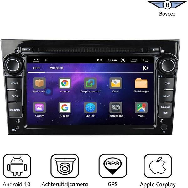Boscer® Opel Autoradio | Android 10 | Apple Carplay | Android Auto | Navigatiesysteem | DVD & CD | Zwart | Achteruitrijcamera