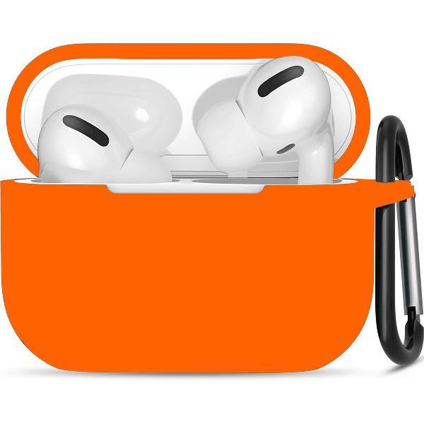 Apple Airpods Pro ultra dunne siliconen cover - Hoesje - extra dunne Apple Airpods siliconen cover met sleutelhanger - Oranje