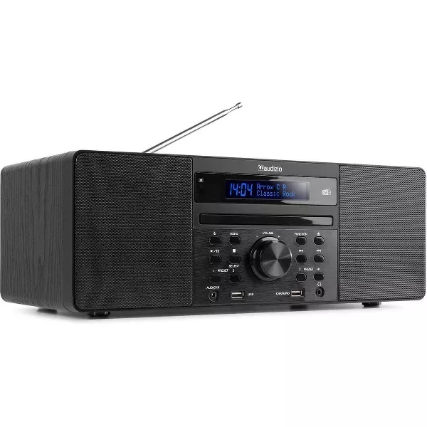 Audizio Prato microset wekkerradio - DAB radio met Bluetooth - DAB+, USB mp3 speler, radio en CD speler - stereo set - Zwart