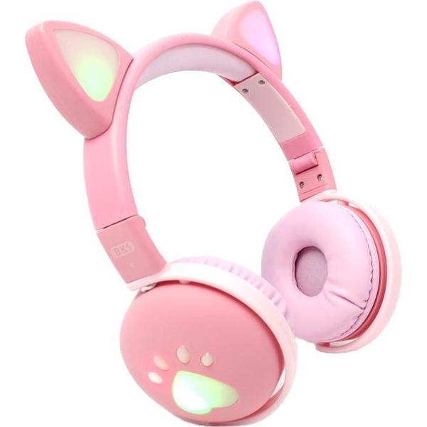 LIFETASTIC® Koptelefoon kat - Roze - LED verlichting - Draadloos - Bluetooth 5.0 - Ingebouwde microfoon - Noise Reduction Technology