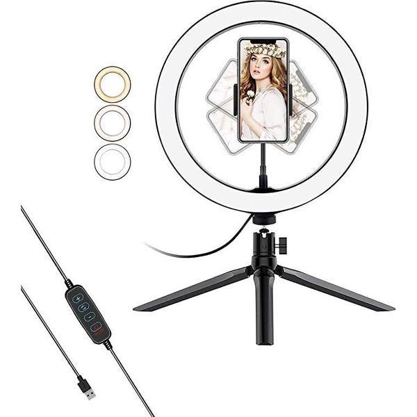 Pritech Selfie/Tik Tok LED Ring - 30 CM - 3 Kleuren wit - Met afstandsbediening