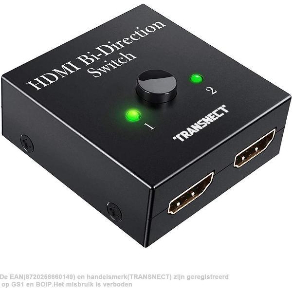 Transnect tweerichtings HDMI Splitter switch 1-IN-2-OUT / 2-IN-1-OUT - Ondersteunt 4K 3D 1080P HD - Plug & Play