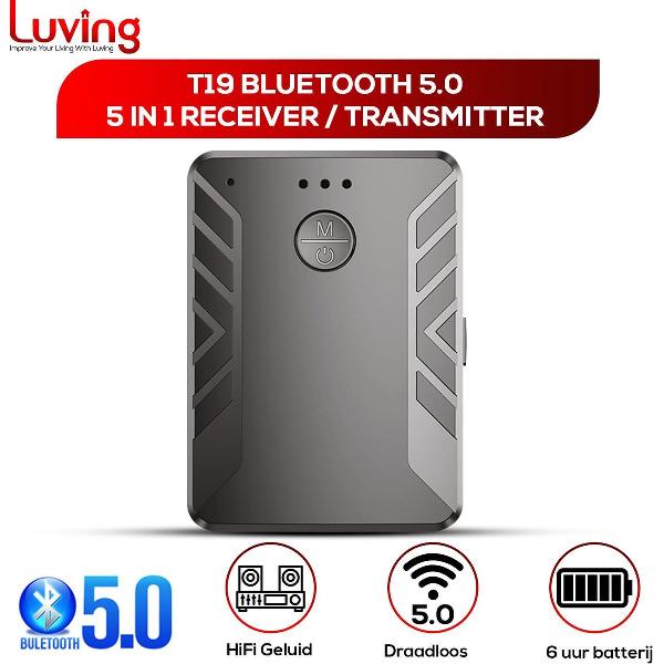 Luving - T19 - 5.0 Bluetooth 2 in 1 Receiver & Transmitter - Draadloze Adapter - Bluetooth Ontvanger & Zender- Handsfree Bellen