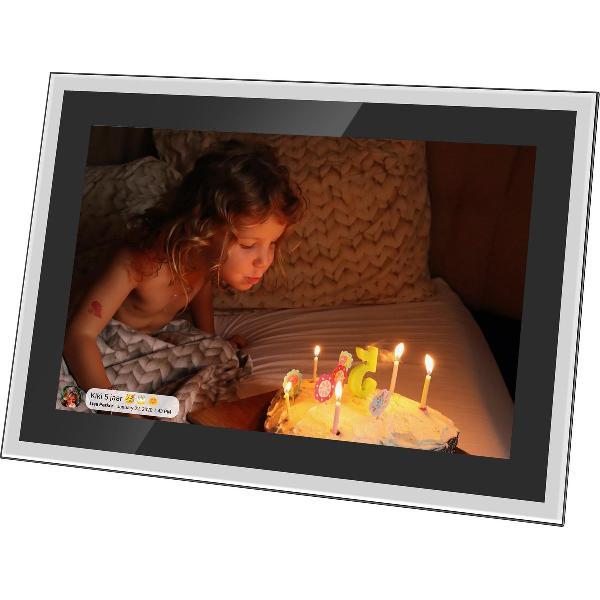 Kiki&Co digitale fotolijst Randloos Glas met 10.1 inch FHD scherm, WiFi, en Frameo app