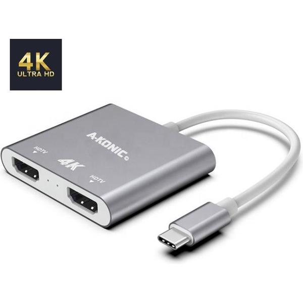USB-C Naar 2X HDMI Adapter | 4K DUAL HDMI HUB | Apple Macbook Pro | Dell XPS | A-KONIC©