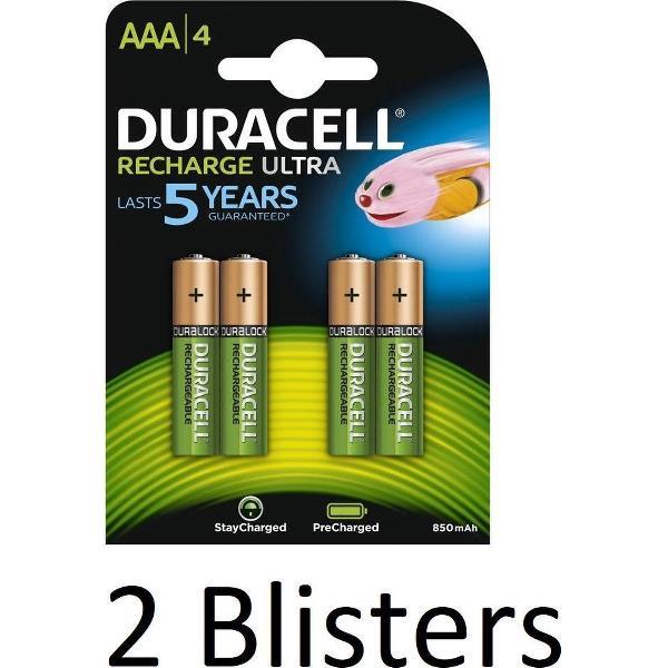8 Stuks (2 Blisters a 4 st) Duracell AAA Oplaadbare Batterijen - 800 mAh