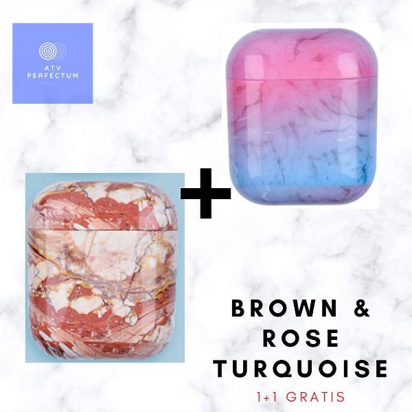 Hardcase MARMER LOOK Hoesje Cover voor Apple AirPods Case Cover – Airpod Hoesjes – Cases – Marmer Kleur – Airpod covers – Marmeren cover Airpod – Airpod case van marmer – Turquoise – ROZE - BRUIN