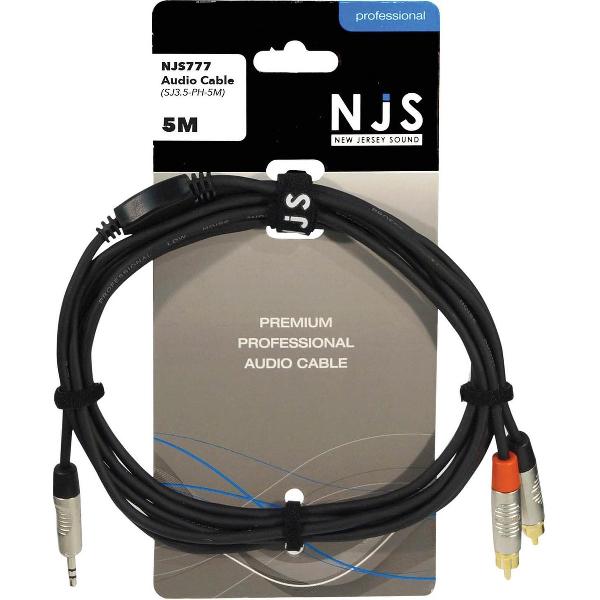 NJS 3,5 mm Stereo Audio Kabel naar 2 x Tulp (RCA) Kabel ( 5 Meter)