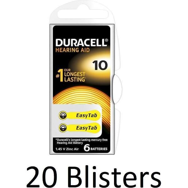 120 Stuks (20 Blisters a 6 st) Duracell Duralock Hearing Aid 10 geel