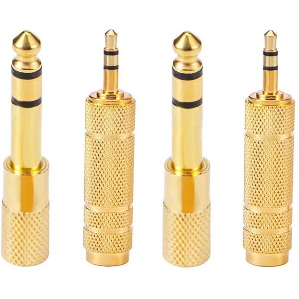 Stereo Audio Adapter Connector Set - 3.5 mm Jack naar 6.35 mm Verloop Plug Set - 4 Stuks - Goud
