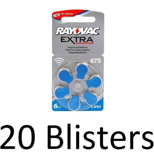 120 Stuks (20 Blister a 6St) Rayovac 675 Extra Advanced Gehoorapparaat batterijen - Blauw
