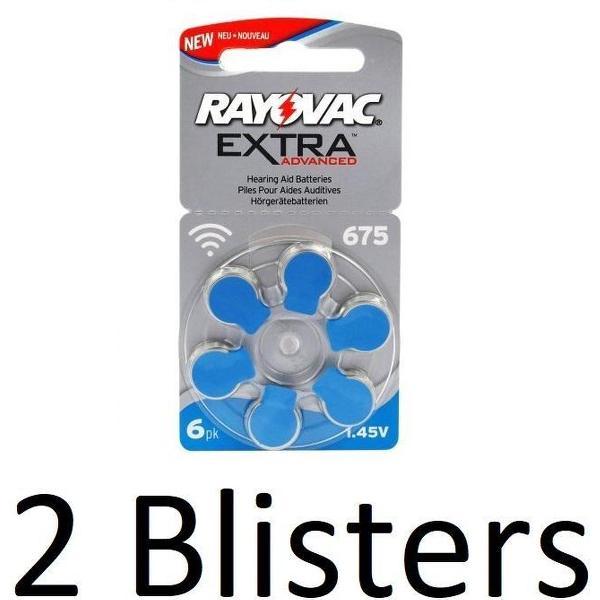 12 Stuks (2 Blister a 6St) Rayovac 675 Extra Advanced Gehoorapparaat batterijen - Blauw