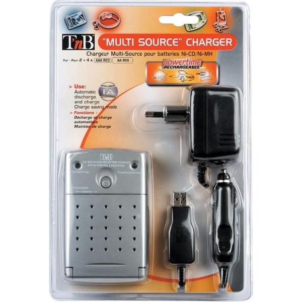 TnB batterij Multi Charge Lader | AA AAA | USB Auto-12 volt en Lichtnet | Automatisch laden-ontladen