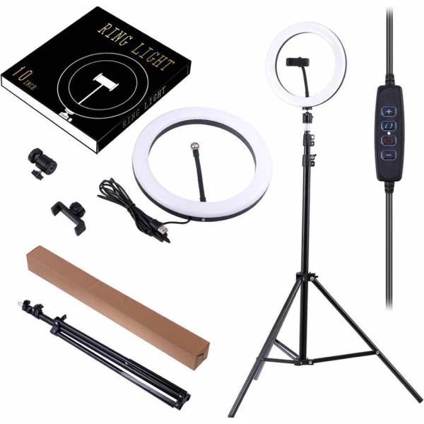 LED Ringlamp met statief (verschuifbaar) - RingLamp - Ringlamp met Telefoonhouder - Vlog camera - Ringlight - Beauty - Beautylight - Makeup light - Tik Tok - Instagram - Snapchat - Video’s/Make-up Licht - Vloggen - Vlog lamp