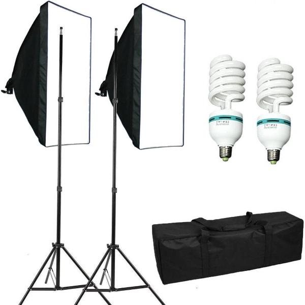 2x Fotostudio softboxen met statief en 2x 135 watt fotostudio lampen