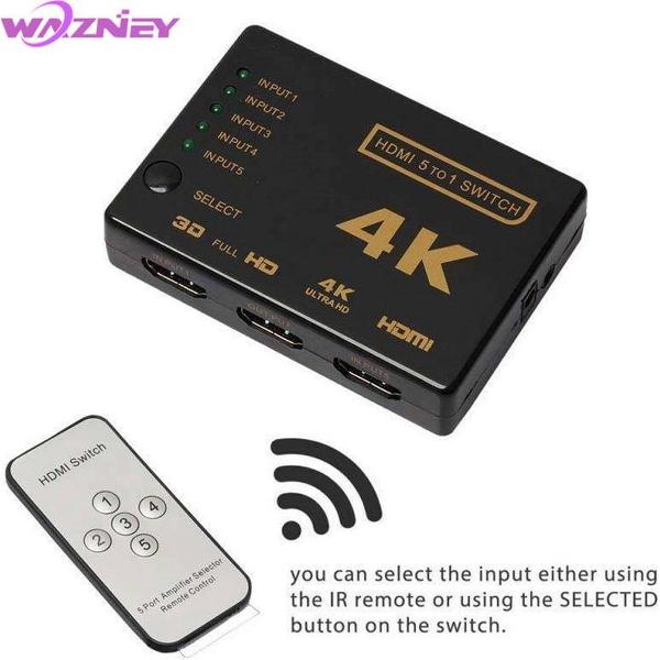 NÖRDIC SGM-141 HDMI switch 5, 1, 4K 30Hz, Met afstandsbediening, Zwart