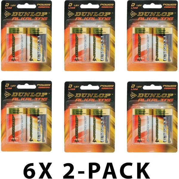 DUNLOP LR20 Batterijen - Formaat D - Alkaline - Voordeelverpakking 12 stuks