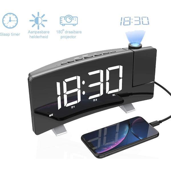 Avenq wekker met projectie - Digitale wekker met FM radio - Wekkers digitaal - Klokradio met Projectie - Projectieklok - Wekker kinderen - Aanpasbare helderheid