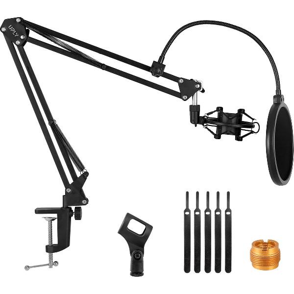 UPLY Microfoon Arm - Inclusief Popfilter en Shockmount - Microfoon Arm Zonder Microfoon - Microfoon statief - Opvouwbaar - 360 Graden - Zwart