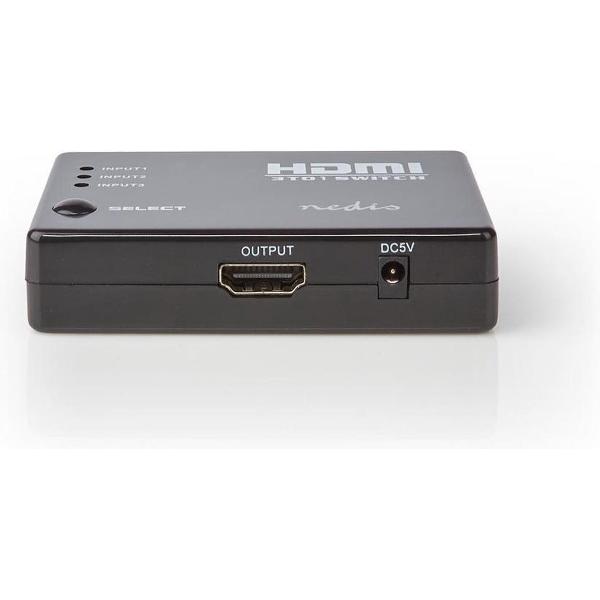 Nedis VSWI3453BK Hdmi-schakelaar 3 Poorten 3x Hdmi-ingang 1x Hdmi-uitgang 1080p Abs Antraciet Doos
