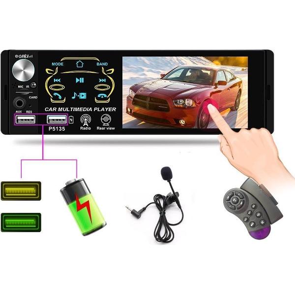 TechU™ T40 Autoradio 1 Din 4.1inch + Afstandsbediening en Stuurwielbediening – Bluetooth – USB – AUX – SD – FM radio – Handsfree bellen – Autoradio met scherm – Stembediening