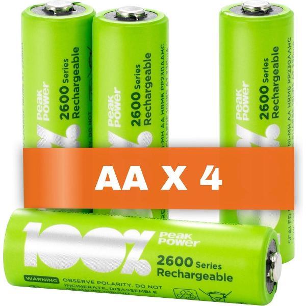 100% Peak Power oplaadbare batterijen AA - Duurzame Keuze - NiMH AA batterij mignon 2300 mAh - 4 stuks