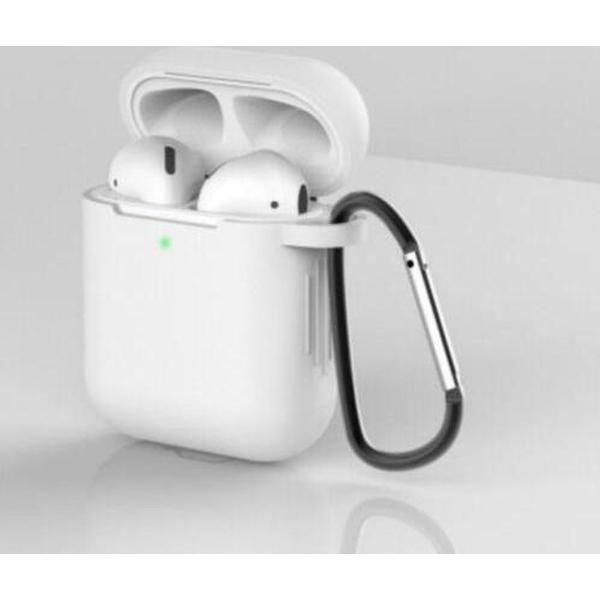 Apple AirPods 1/2 Hoesje + Riemclip - Wit - Siliconen - Case - Cover - Soft case - Riemclip