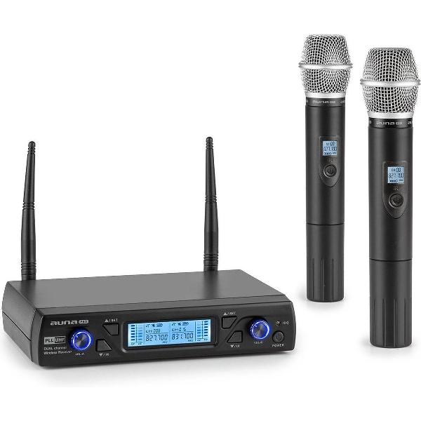auna Pro UHF200C-2H 2-kanaals UHF-draadloze microfoonset receiver 2x handmicrofoons zwart
