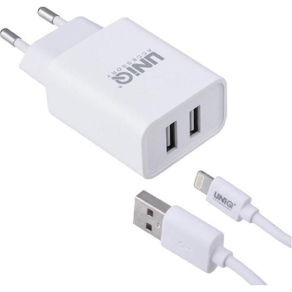 UNIQ Accessory Dual Port 2.4A travel charger - Apple Lightning Wit (CE) en Zwart
