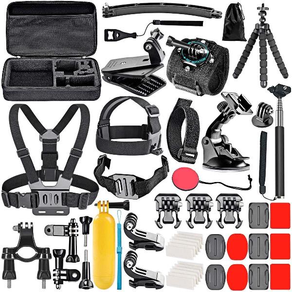 Neewer accessoire set 50-in-1 - Accessoire set voor de GoPro - Head mount - chest mount - selfiestick en meer 50-in-1 actie camera accessoires kit compatibel met GoPro Hero 8 Max 7 6 5 4 - zwart GoPro actiecamera