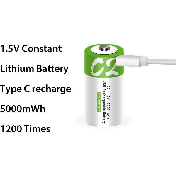C batterij - oplaadbare C batterij - met usb-c oplaadsnoer /oplader - <1200x oplaadbaar cyclus
