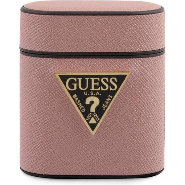 Guess Airpod - Airpod 2 Case Roze - Saffiano Round Shape met Metal Logo
