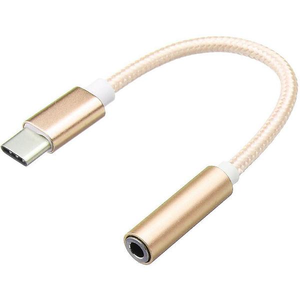 USB-C / Type-C Male Naar 3.5mm Female Golf Structuur Audio Adapter Ongeveer 10cm ( Goud)