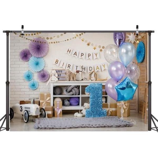 2.1mx 1.5m Eenjarige Verjaardag Fotografie Achtergrond Doek Verjaardagsfeestje Decoratie Foto Achtergrond (523)