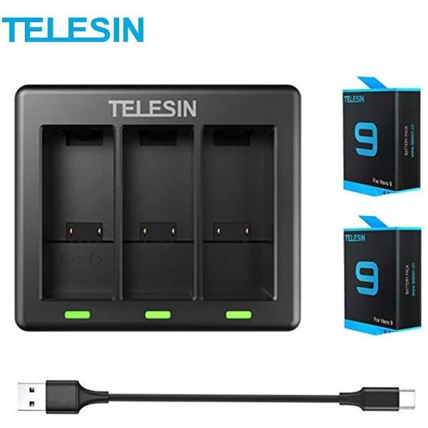 PRO SERIES 3x Slots Led Licht Oplader + 2x Accu Batterij 1750mAh Geschikt voor GoPro Hero 9