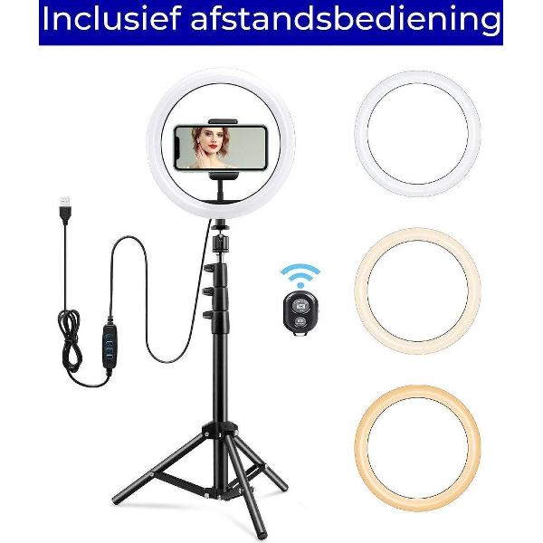 Led Ringlamp Met Statief – Incl Telefoonhouder - Ring Light Lamp - TikTok – Vlog – Selfie - Bluetooth Afstandsbediening