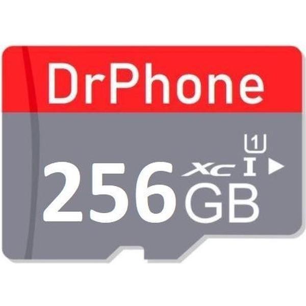 DrPhone MSI - 256GB Micro SD Kaart Opslag - Met SD Adapter - High Speed Klasse 10 - Premium Opslag