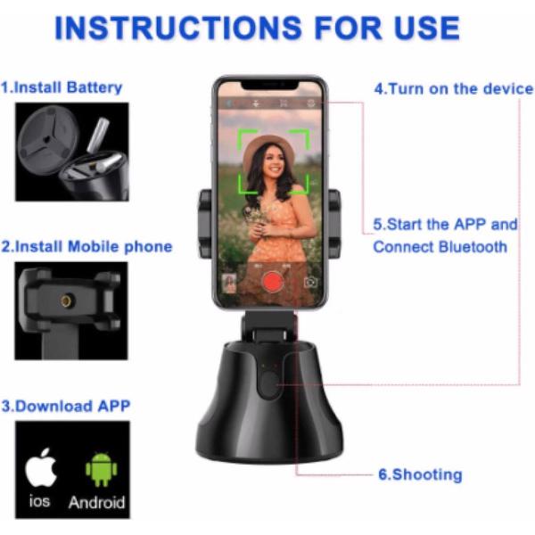 HiCHiCO 360 Robot Cameraman houder met face tracking - Auto Face Tracking Object Tracking Houder - Tracking Auto Gezicht - Gimbal - Robot Cameraman – Statief - 360 Graden Statief Smartphone