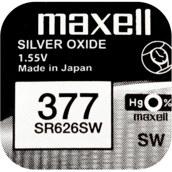 MAXELL 377 / SR626SW zilveroxide knoopcel horlogebatterij 2 (twee) stuks