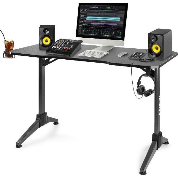 DJ tafel met LED verlichting - Vonyx DB20 DJ booth met LED verlichting met afstandsbediening, koptelefoon haak, 2x kabeldoorvoer en bekerhouder - 120cm breed - Zwart