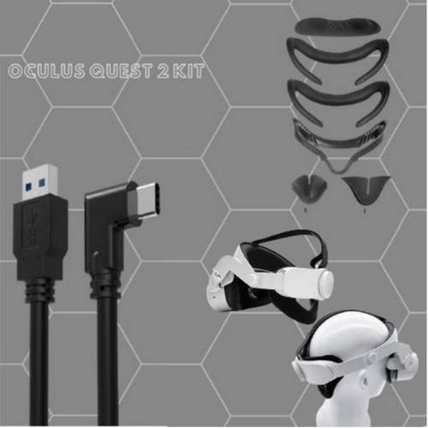 Oculus Quest 2 VR accessoires - Start kit - Elite Strap 2.0 - Face Kit - Oculus Link kabel - VR accessoires - Oculus Quest 2 - Zwart