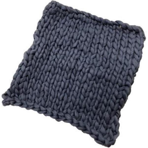 50x50cm Pasgeboren Baby Gebreide Wollen Deken Pasgeboren Fotografie Props Chunky Gebreide Deken Mandvuller (donkerblauw)
