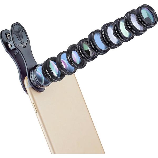 GadgetBay Ultieme 10-in-1 Lenzenset Lensklip Fisheye Wide Angle Macro 2X Telescoop lens voor diverse mobiele telefoons