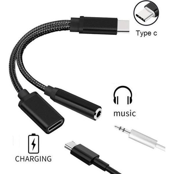 USB-C naar 3,5mm Jack audio adapter met extra USB-C aansluiting - 13 cm