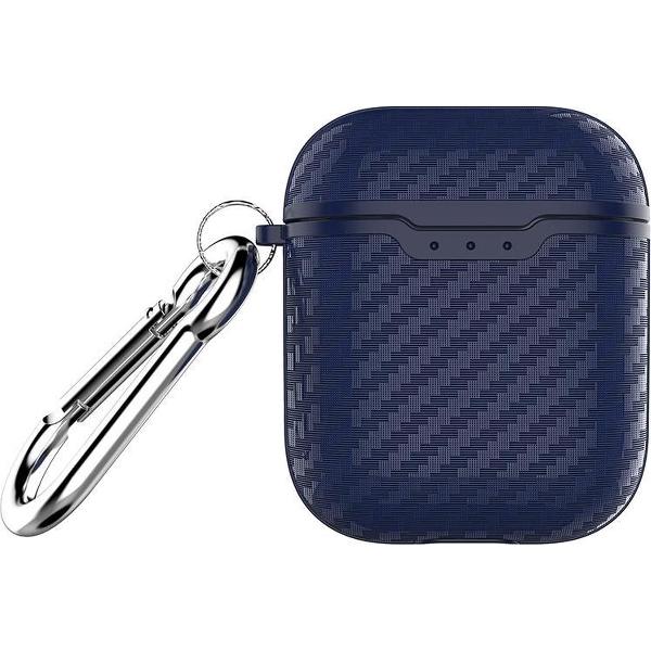 By Qubix - AirPods carbon fiber hoesje voor AirPods 1/2 - Blauw + handige clip - AirPods hoesjes